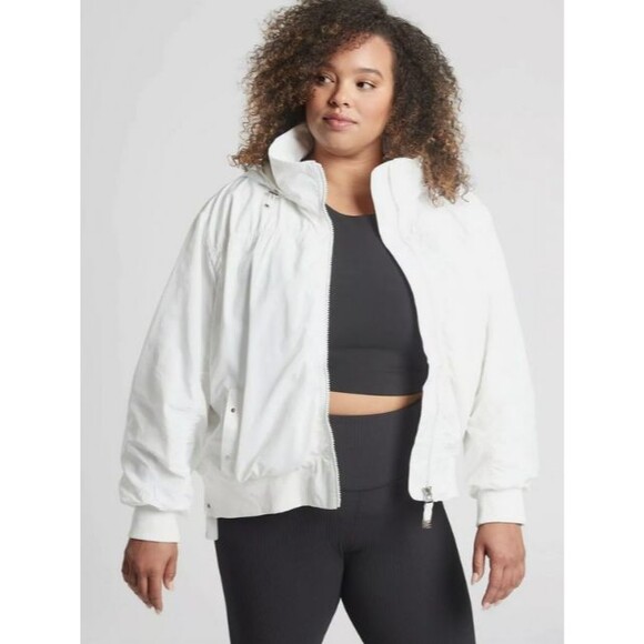 Athleta Point Reyes Bomber Jacket Womens 3X Plus White Coat Windbreaker Stretch - Picture 7 of 9